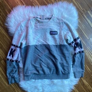 PINK Victoria's Secret Gray and White Colorblock Sweater